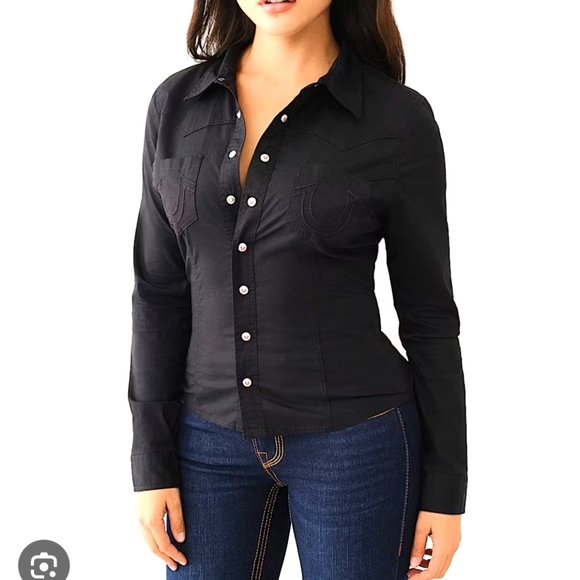 True Religion Tops - True Religion Black Button Up Shirt..SIZE:L